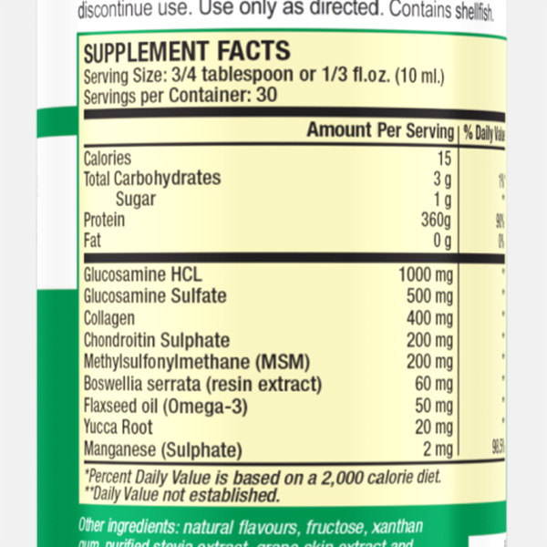 GMC2 Liquid Glucosamine with Collagen - For Humans supplement facts